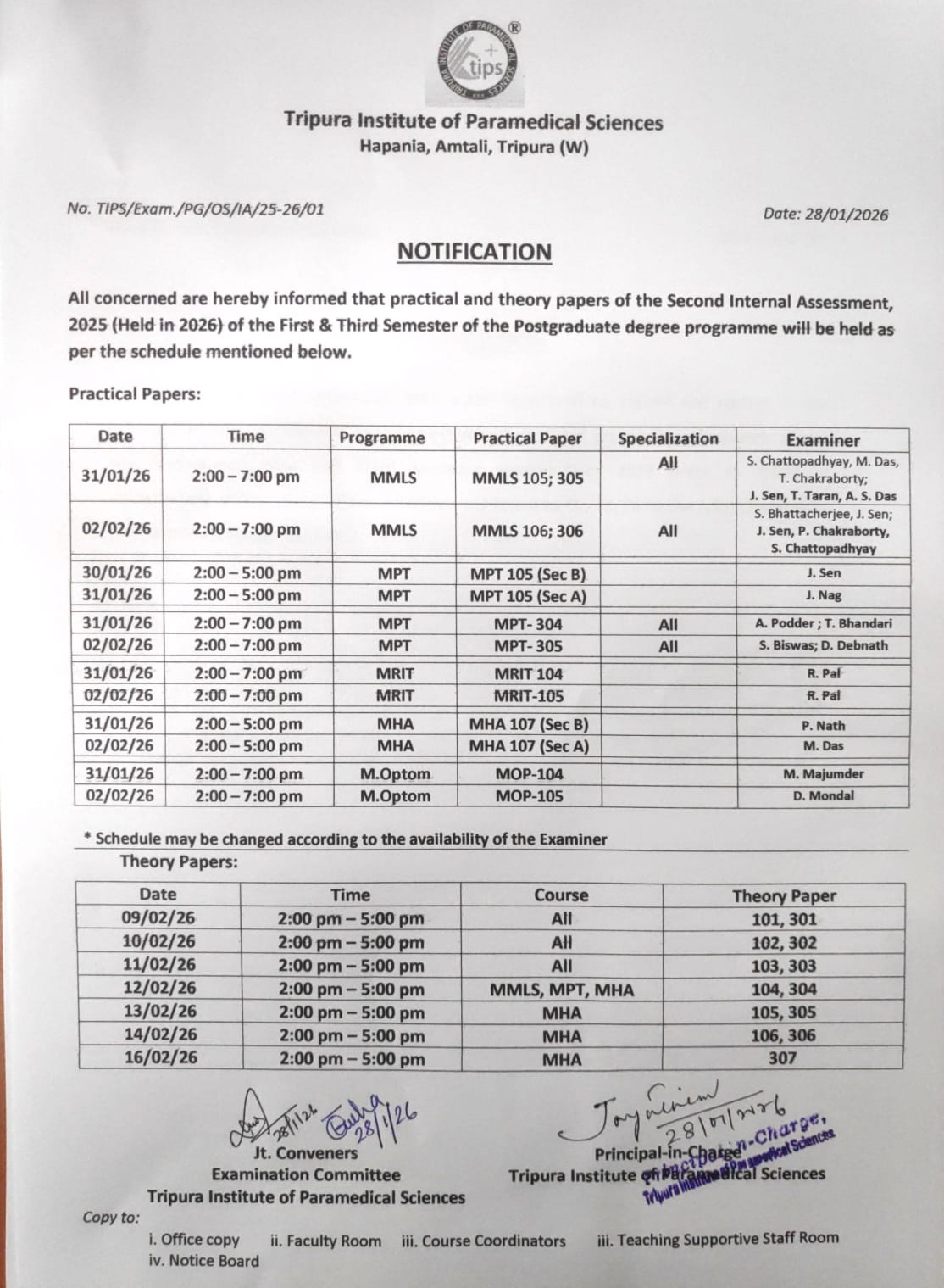 PG 2nd Internal Exam Routine1st & 3rd Sem 2025 (Held in 2026)